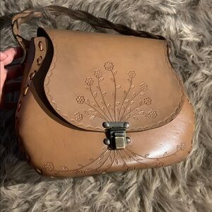 Hand Tooled Leather “Round Hippie Bag” Purse